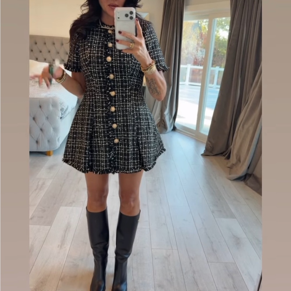 Chic Black and White Tweed Dress